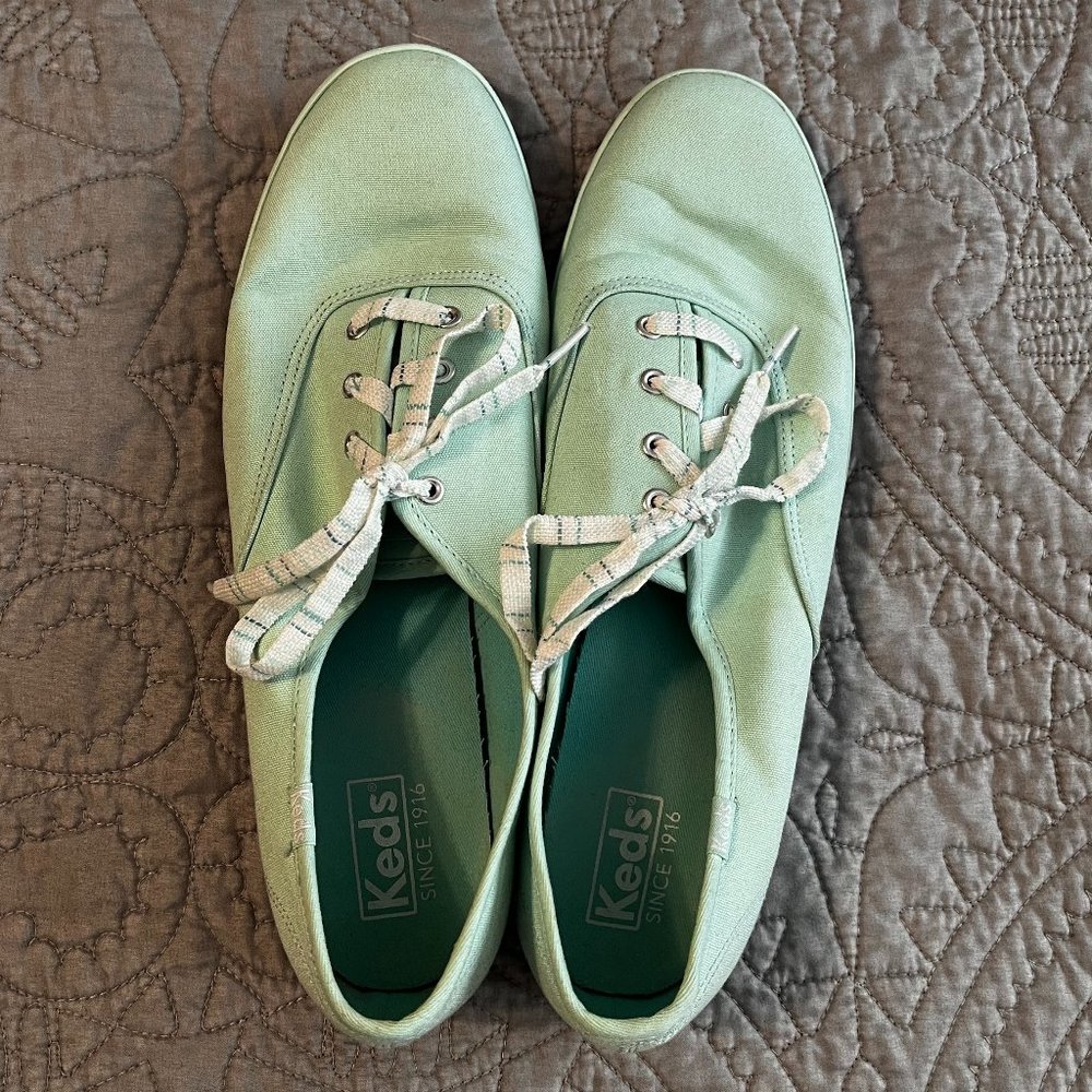 Keds Mint Green Sneakers with Striped Laces